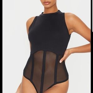 Pretty Little thing black mesh bodice panel detail bodysuit